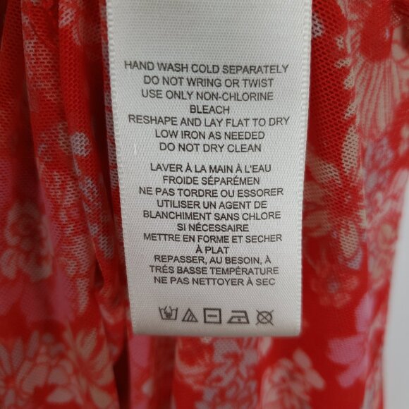 Free People Up For Anything Top Red Mesh Floral Smocked Statement Sleeve Size M - Picture 8 of 10